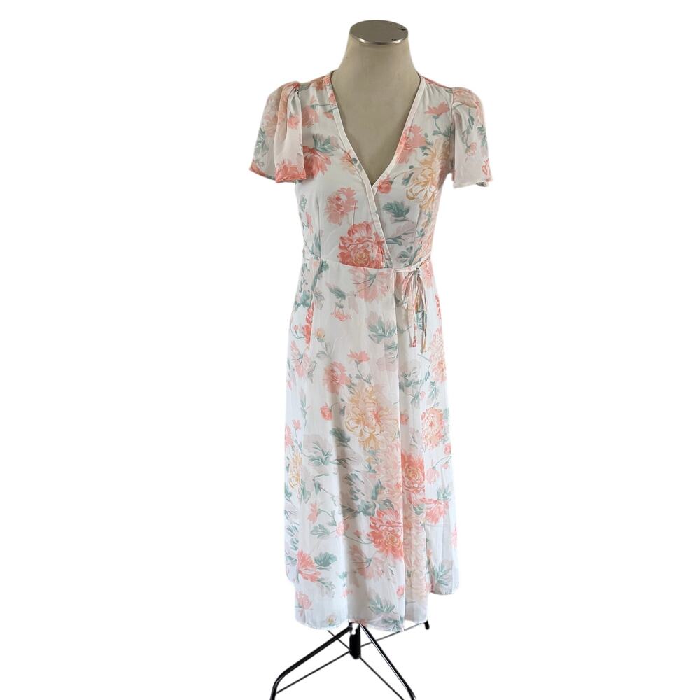 NWT Abercrombie Floral Maxi Wrap Dress Sz S Cottagecore Garden Ruffle Sleeve